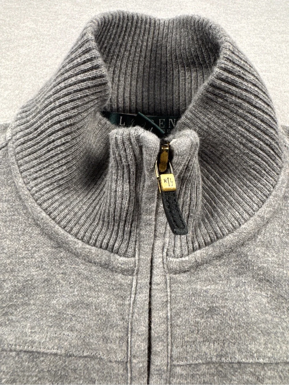 Lauren Ralph Lauren Petite Women PS Gray Cotton Knit Zip Sweater Jacket Gorp VTG